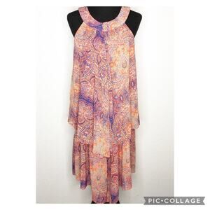Neiman Marcus orange purple paisley tiered halter dress size XL